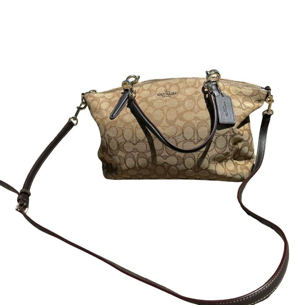 COACH Signature Jacquard Fabric Leather Tote Bag Beige/Brown Large - Picture 3 of 16